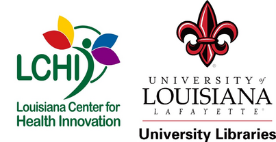 Louisiana Center for Health Innovation Logo, UL Lafayette Dupre Library Logo