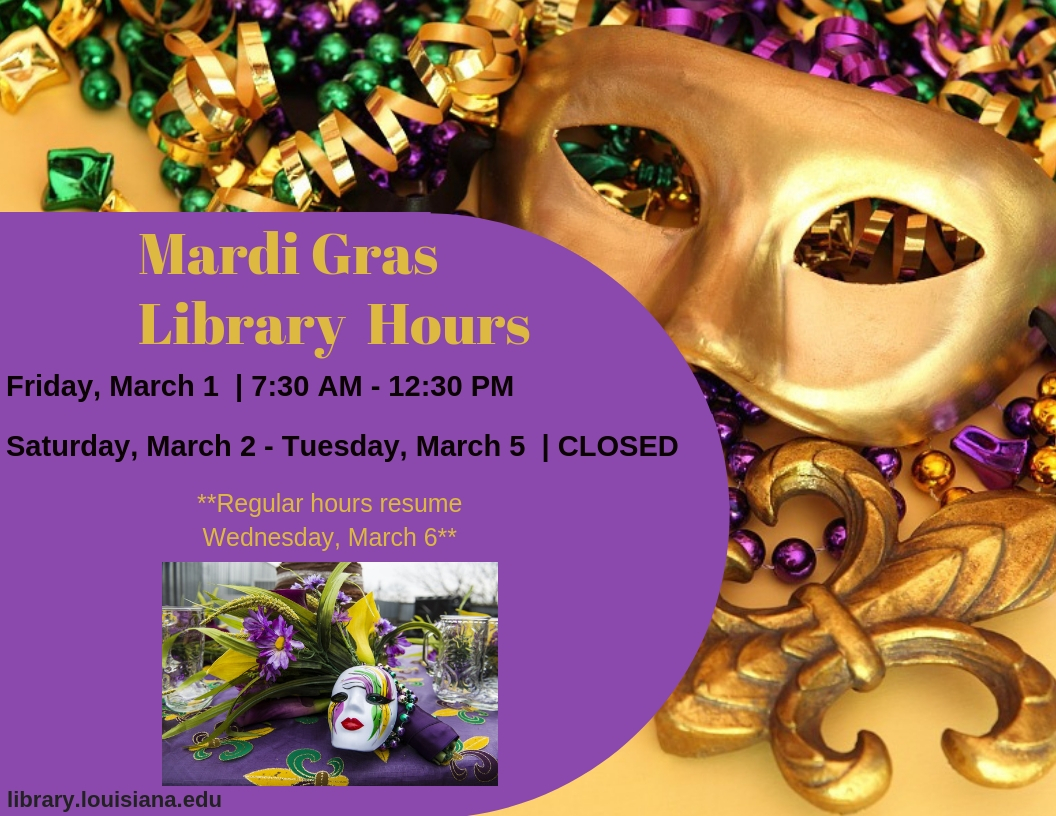 Flyer: Hours - 2019 Spring Mardi Gras