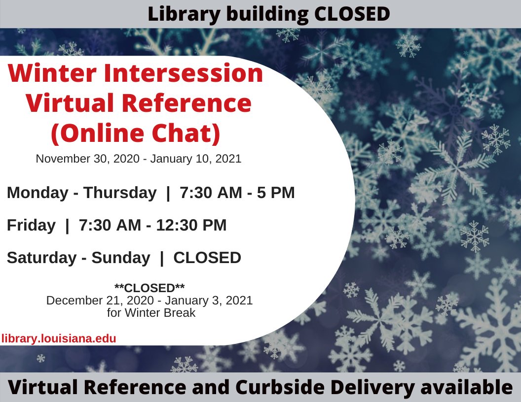 Flyer: Hours - 2020 Fall Winter Intersession
