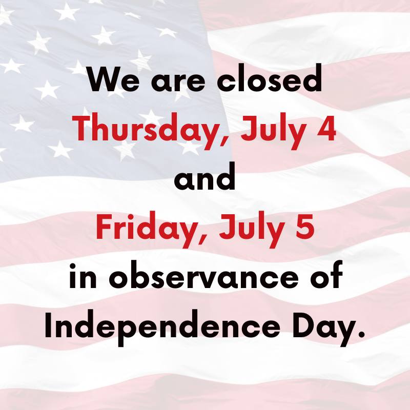 Library hours - Closed in observance of Independence Day