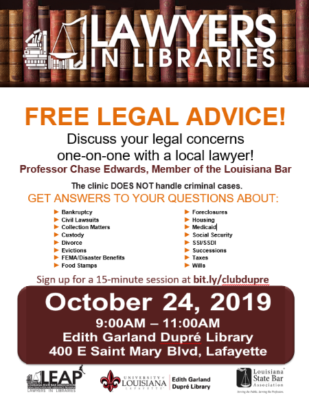 Flyer: Ask A Lawyer - 2019 Fall
