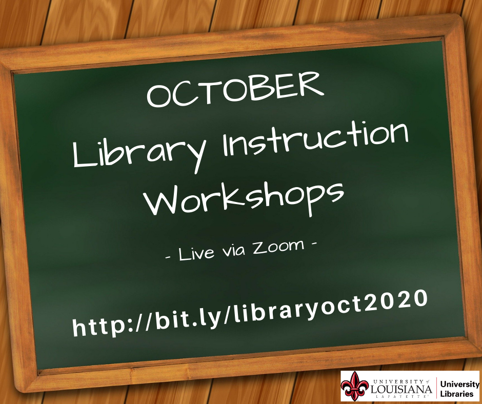 Flyer: Library Instruction Workshops - 2020 October