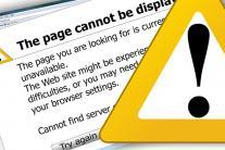 webpage showing page cannot be displayed with a yellow warning sign