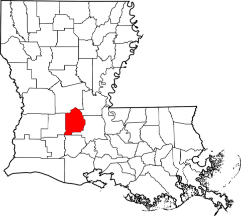 Louisiana Map of Parishes with Evangeline in Red